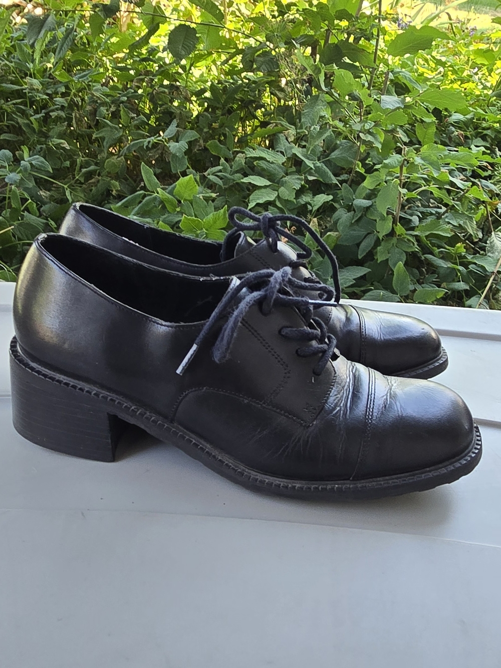 Nicole Black Leather Lace-Up Oxfords
